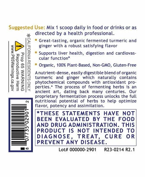 Fermented Turmeric & Ginger - Organic (Premier Liver & Digestive Support) 7.4 oz. Powder