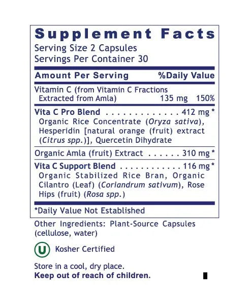 Plant Vitamin C - Improved Formula! (Premier Antioxidant, Immune & Optimal Health Support) 60 Vcaps