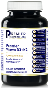 D3+K2 (Premier Vitamin D3+K2 - Heart and Bone Health) 30 Vcaps